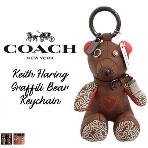 Coach Keith Haring Bear Rare Bag Charm Fob Red Brown Keychain